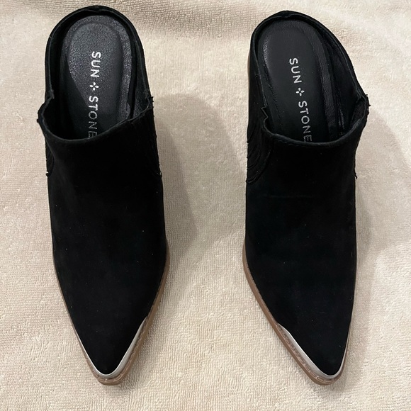 Sun + Stone Shoes - Sun + Stone Faux Suede Black Mules